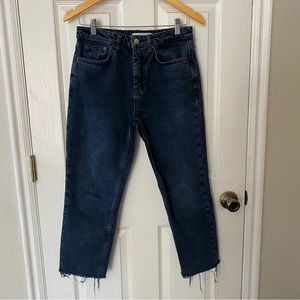 TOPSHOP Black/Blue Straight Leg Petite Cropped Jean 28